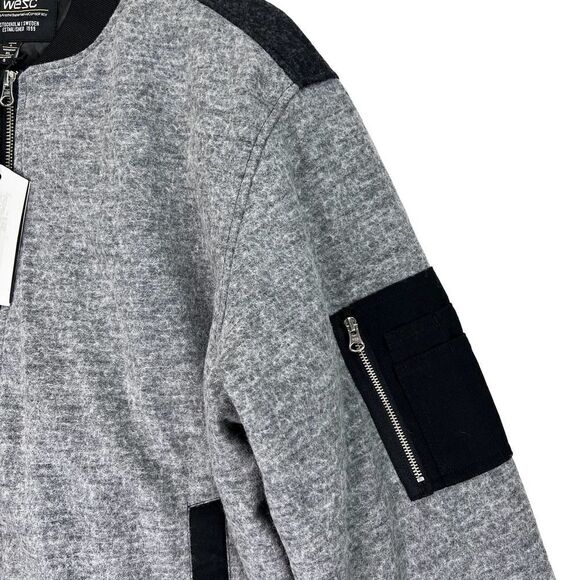 New WESCÂ Men US Men XL /WomenâXXL Wool Bomber Gray Black Jacket $225 - Picture 4 of 12